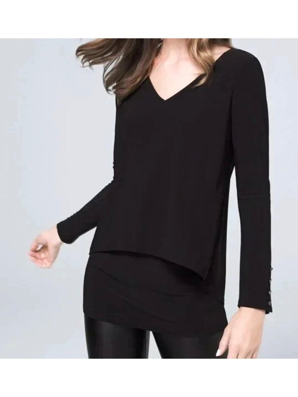 White House Black Market V-Neck Long Sleeve Tunic Top Blouse Shirt Size L